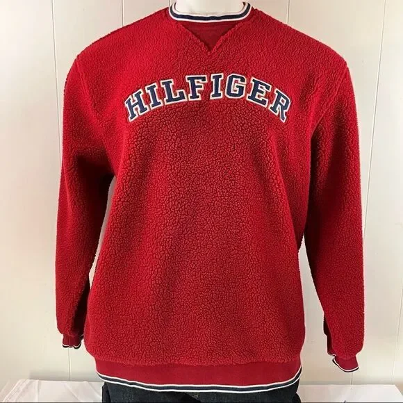 Vintage 90s Y2K Tommy Jeans Hilfiger Deep Pile Sherpa Fleece Pullover Crewneck M